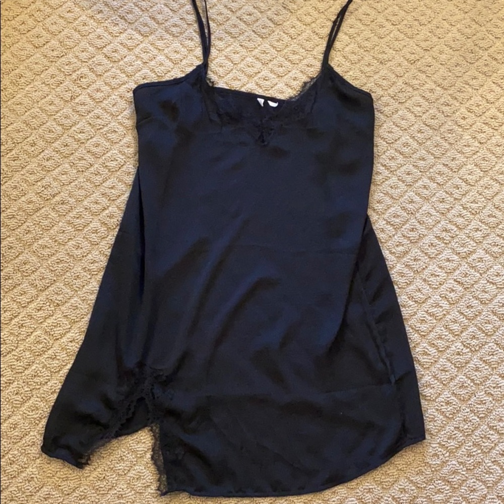 Black slip dress with lace detail